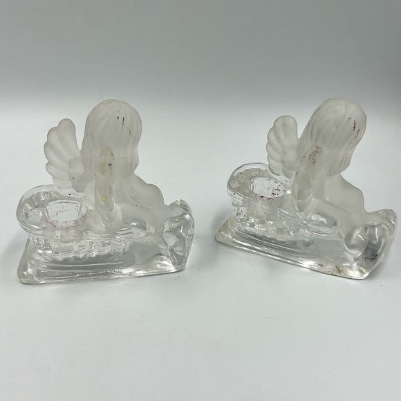 SET OF 2 FROSTED GLASS CHERUB ANGEL CANDLE HOLDER WINGS DECORATION - Picture 5 of 6